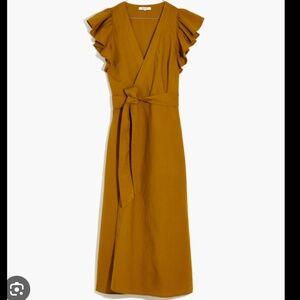 NWT Madewell Linen-Blend Ruffle-Sleeve Wrap Midi Dress